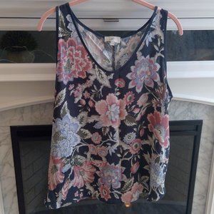 Loft Blue/grey tank with floral design